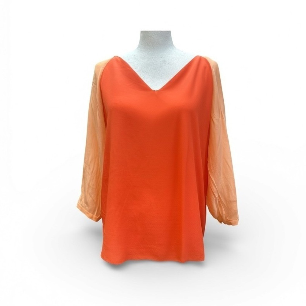 Eileen Fisher Petite Silk V-Neck Raglan Blouse Orange Peach PS Womens Top